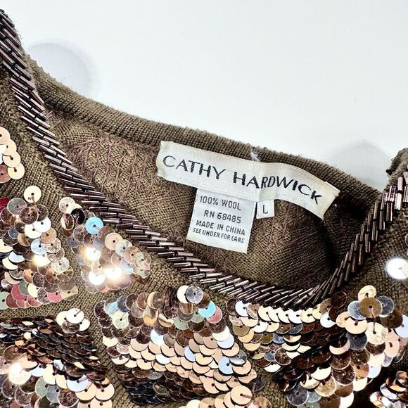 Vintage Cathy Hardwick bronze dynasty style sequin sweater top L - Picture 6 of 10